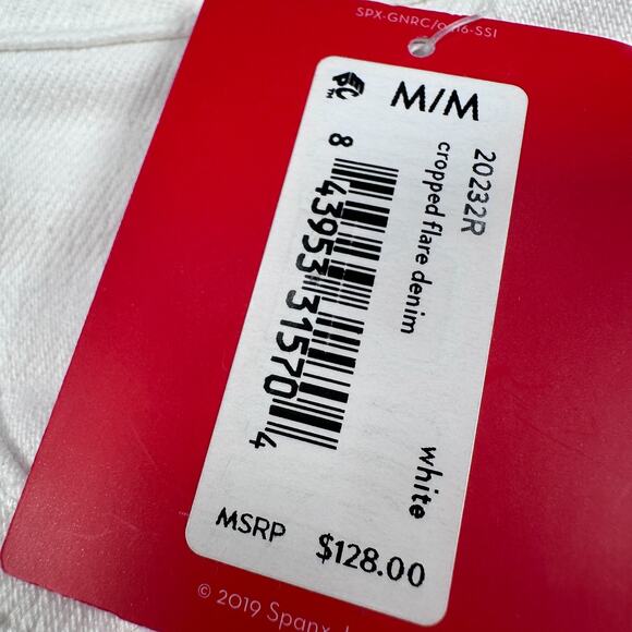 Spanx Cropped Flare Denim Jeans Womens Medium White Stretch Pull On Frayed New - Picture 4 of 12